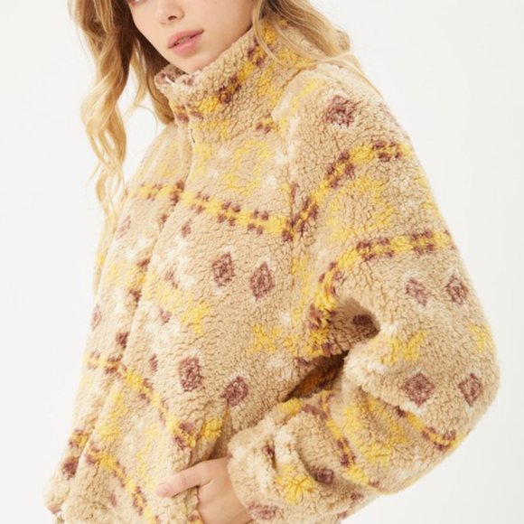 Shop_Fig Sweaters - New Cozy Fleece Aztec Print Zip Up Jacket Coat Sweater Top Teddy Sherpa Warm